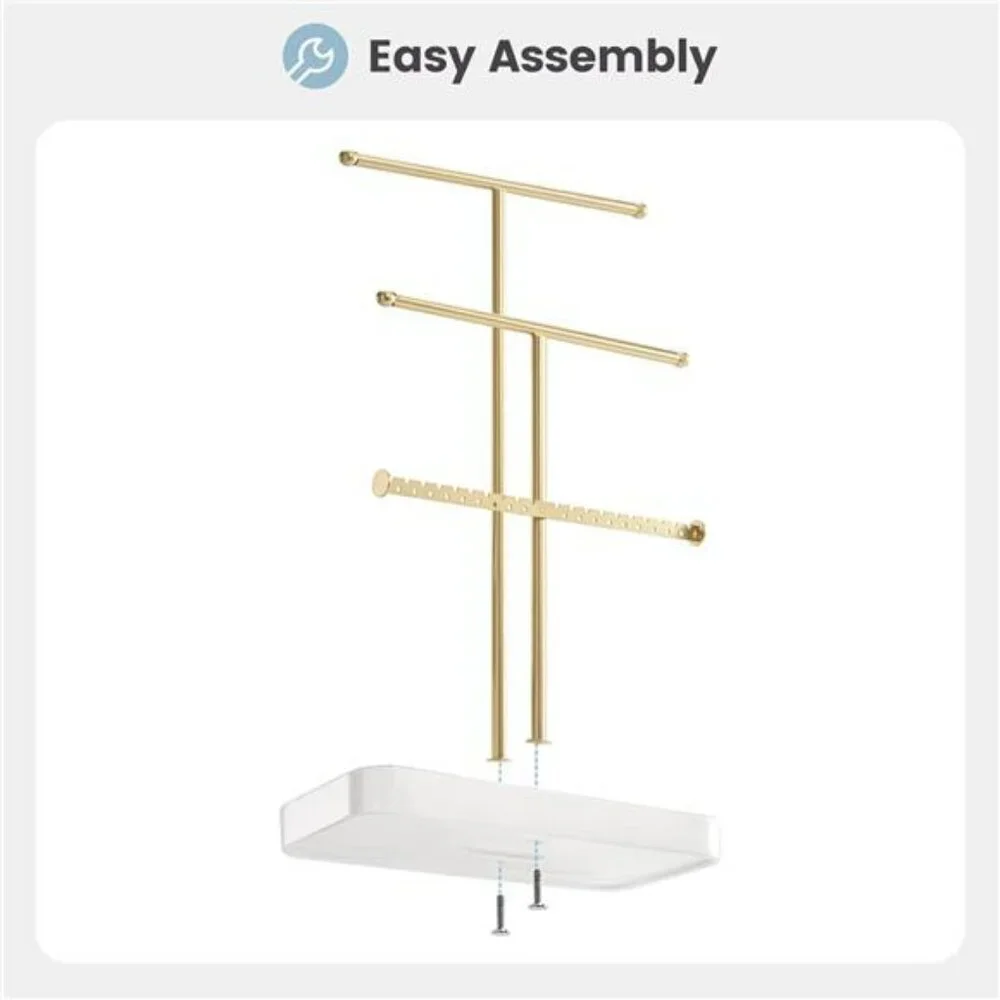 Lolalet Jewelry Necklace Holder Gold Display Stand Ceramic Base Ring Tray 14in